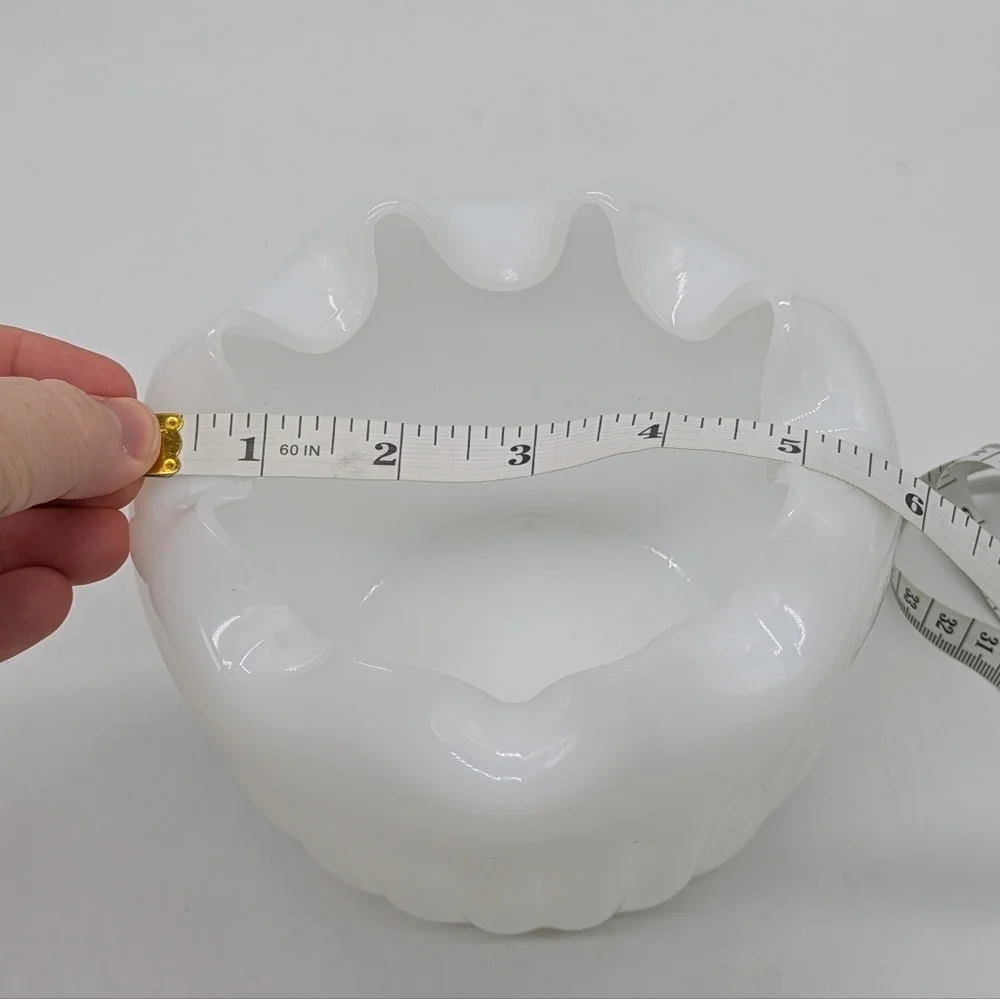 Vintage Pinch Ruffle Scalloped Edge White Milk Glass Vase